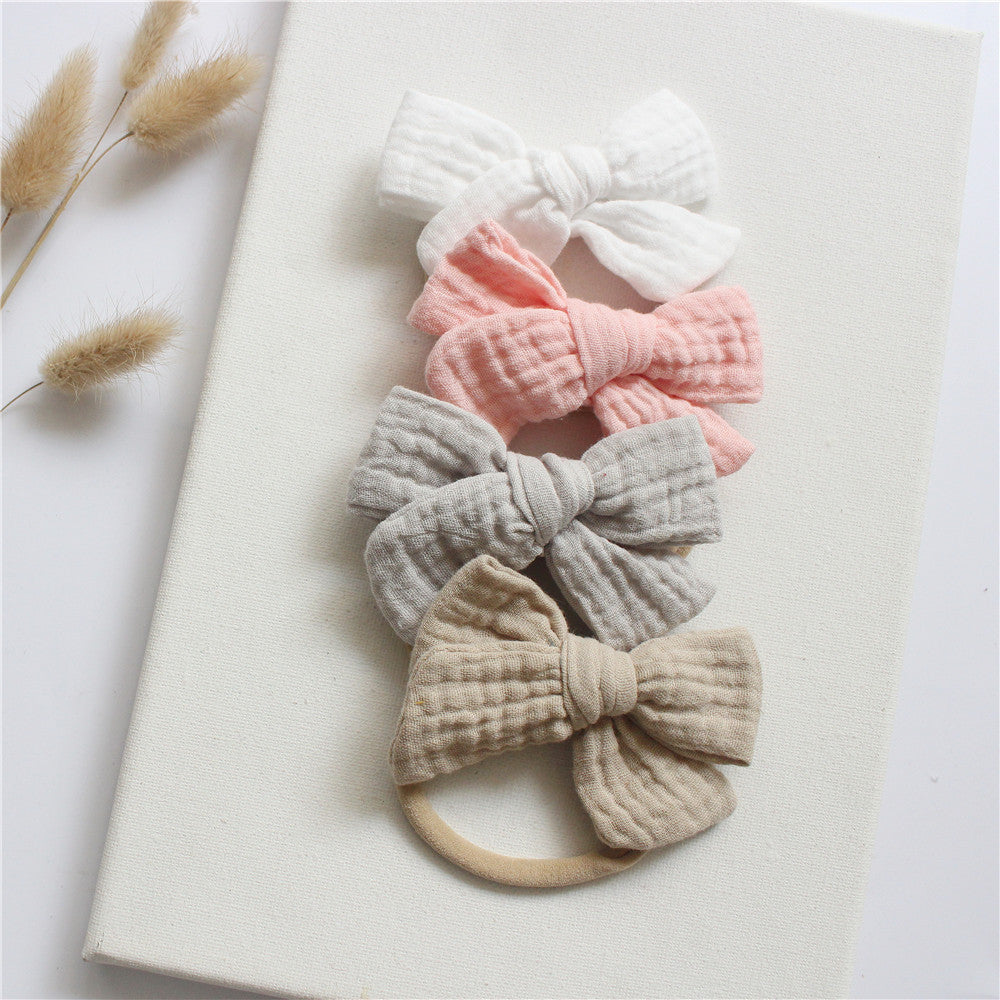 Set of 4 Baby Headbands in Natural Cotton Gauze