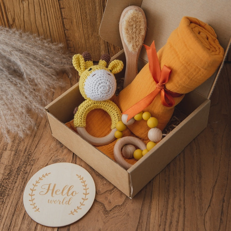 Natural cotton and eco-friendly wood sensory gift set