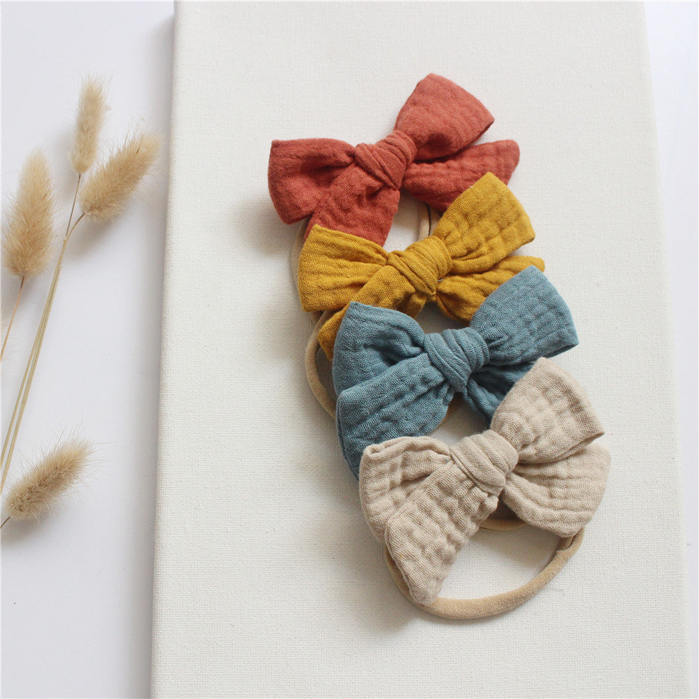 Set of 4 Baby Headbands in Natural Cotton Gauze