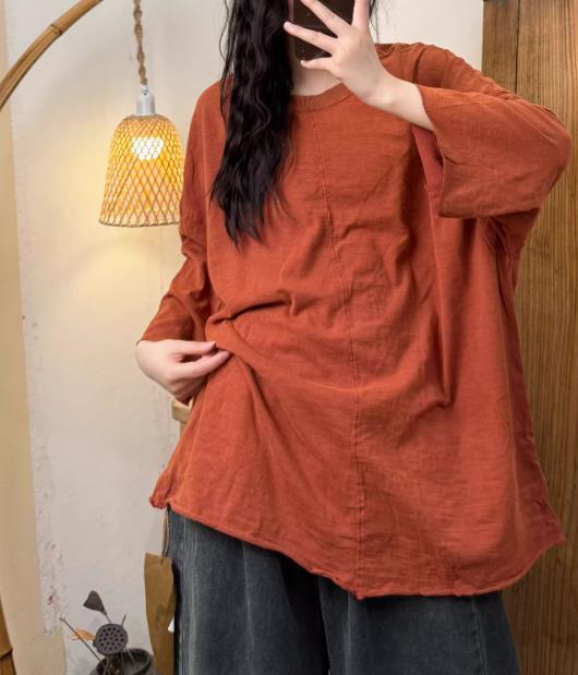 Trendy Ribbed Neck Top in Bamboo Cotton - Loose and Slim Fit for Spring