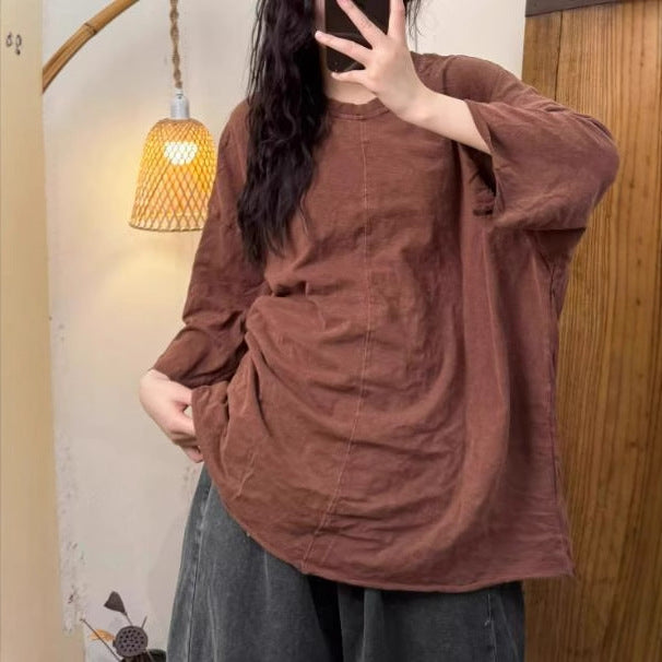 Trendy Ribbed Neck Top in Bamboo Cotton - Loose and Slim Fit for Spring