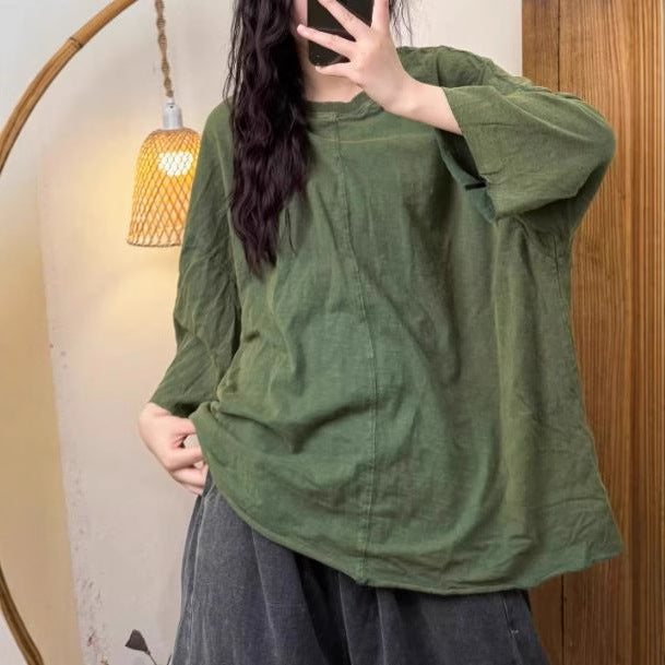 Trendy Ribbed Neck Top in Bamboo Cotton - Loose and Slim Fit for Spring