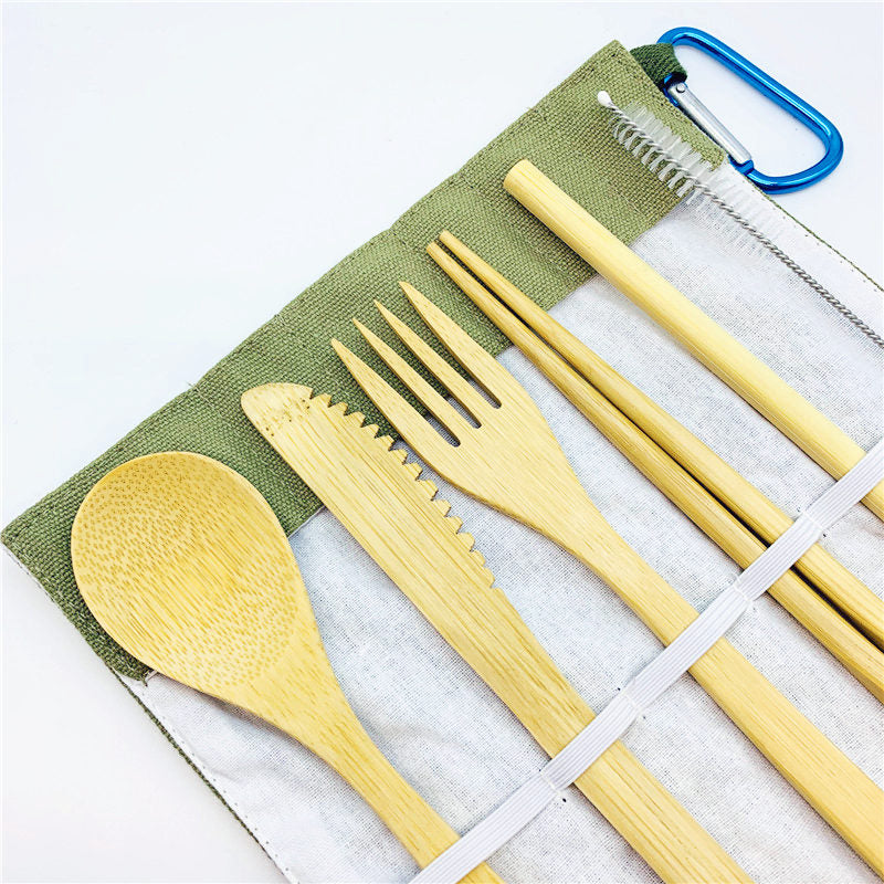 7-Piece Portable Bamboo Cutlery Set - Reusable Zero Waste Kit