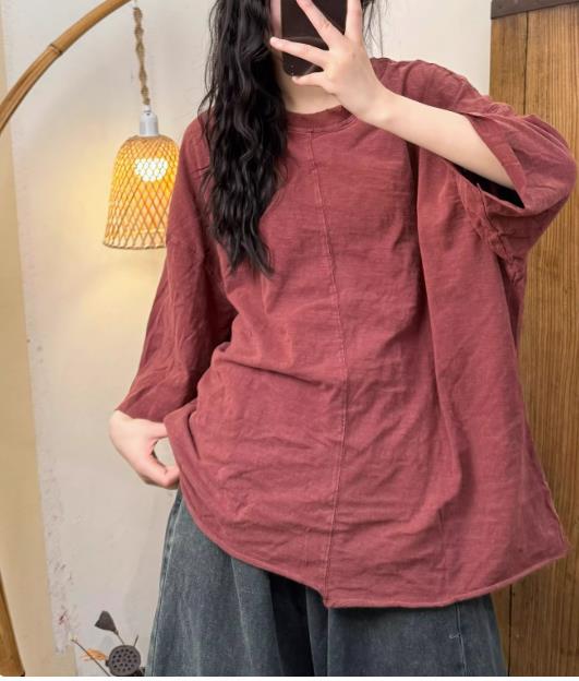 Trendy Ribbed Neck Top in Bamboo Cotton - Loose and Slim Fit for Spring