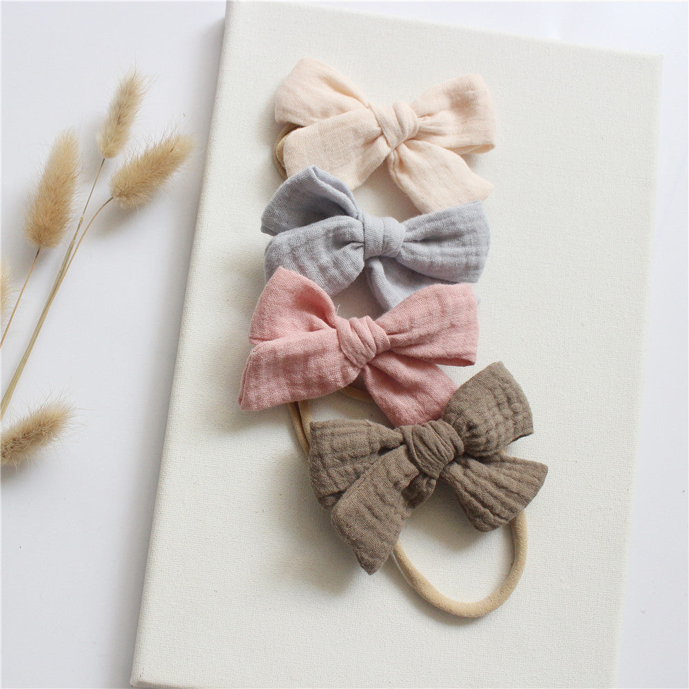 Set of 4 Baby Headbands in Natural Cotton Gauze