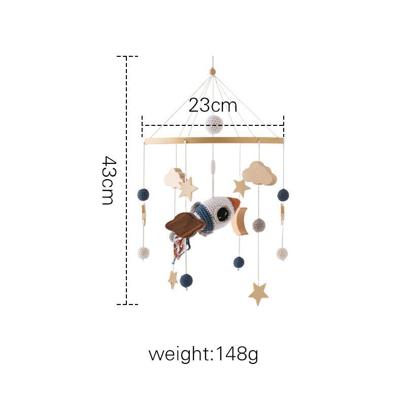 Baby mobile made of braided cotton and wood