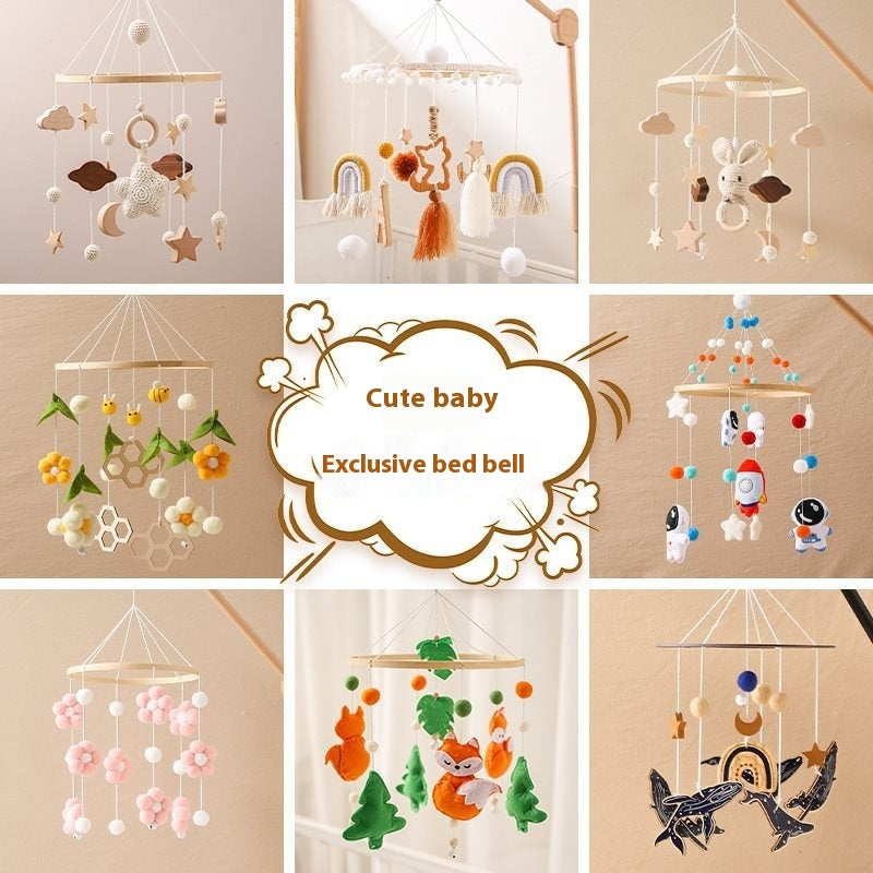 Baby mobile made of braided cotton and wood