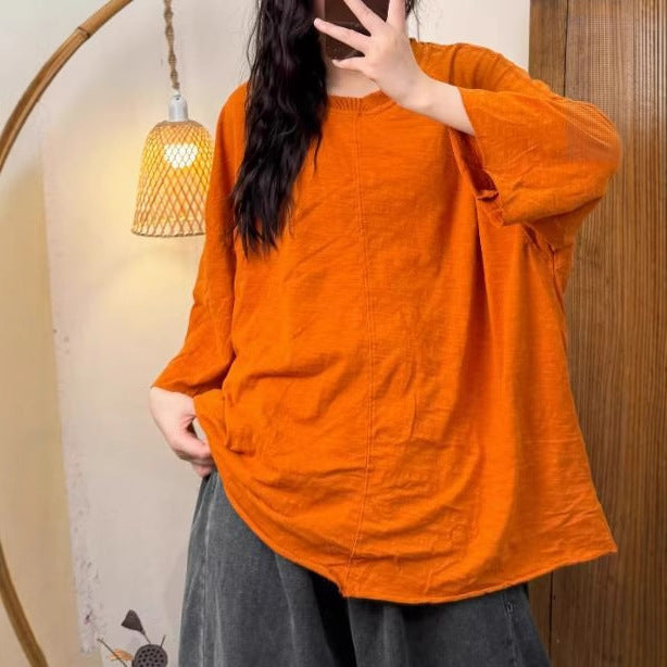 Trendy Ribbed Neck Top in Bamboo Cotton - Loose and Slim Fit for Spring