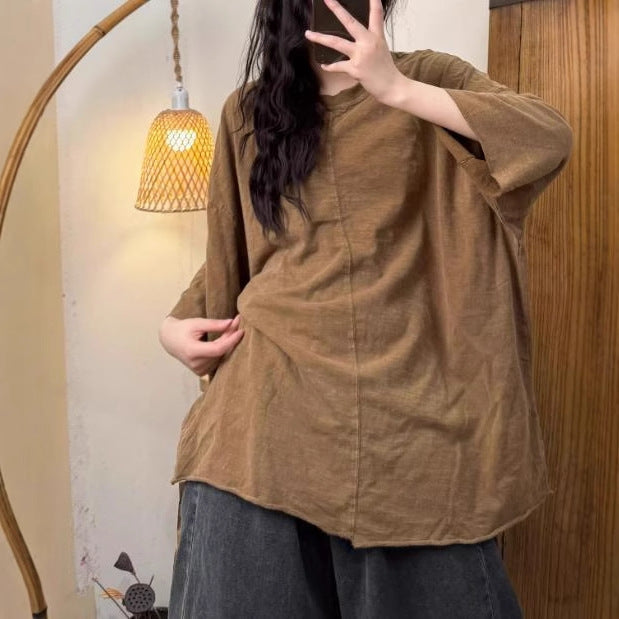 Trendy Ribbed Neck Top in Bamboo Cotton - Loose and Slim Fit for Spring