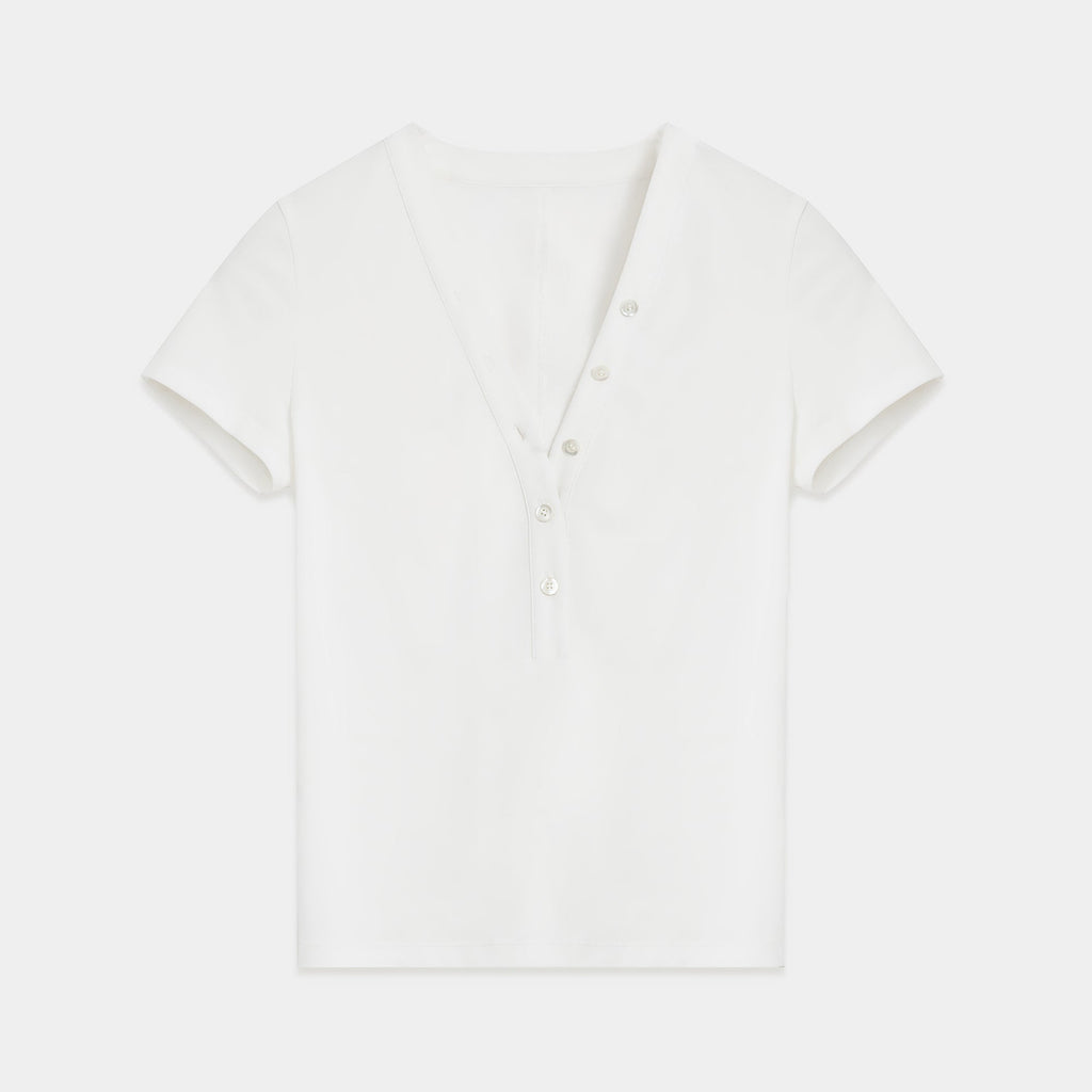 Fitted T-shirt in wool and Tencel – Henry &amp; V-necks | Natural elegance and lasting comfort