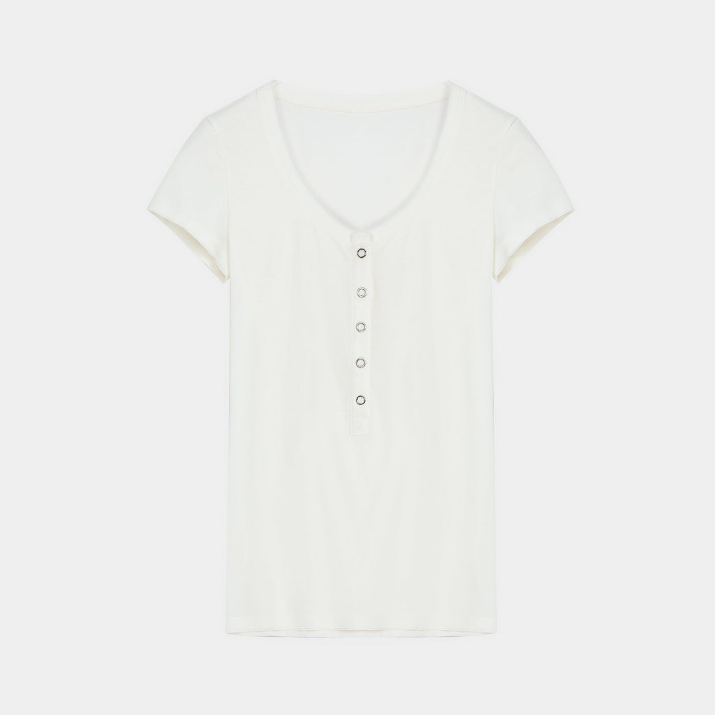 Fitted T-shirt in wool and Tencel – Henry &amp; V-necks | Natural elegance and lasting comfort