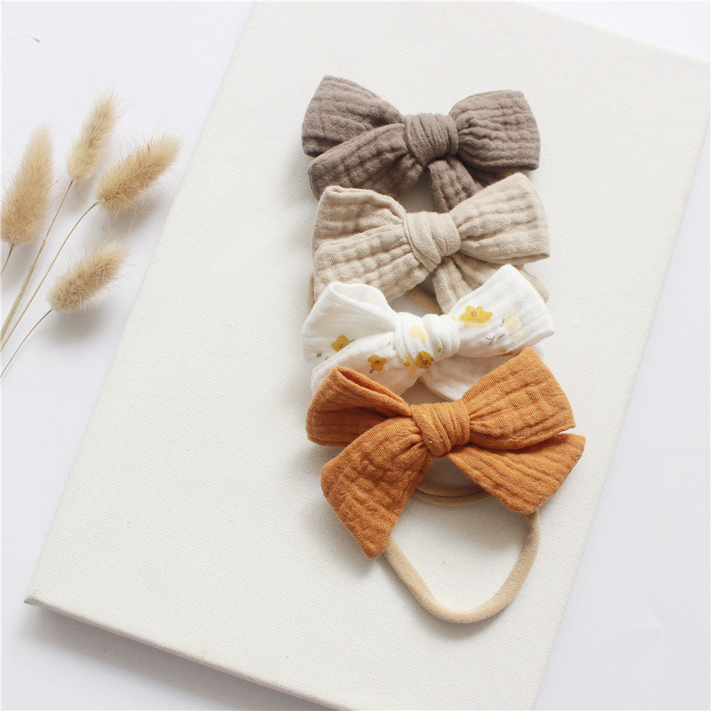 Set of 4 Baby Headbands in Natural Cotton Gauze