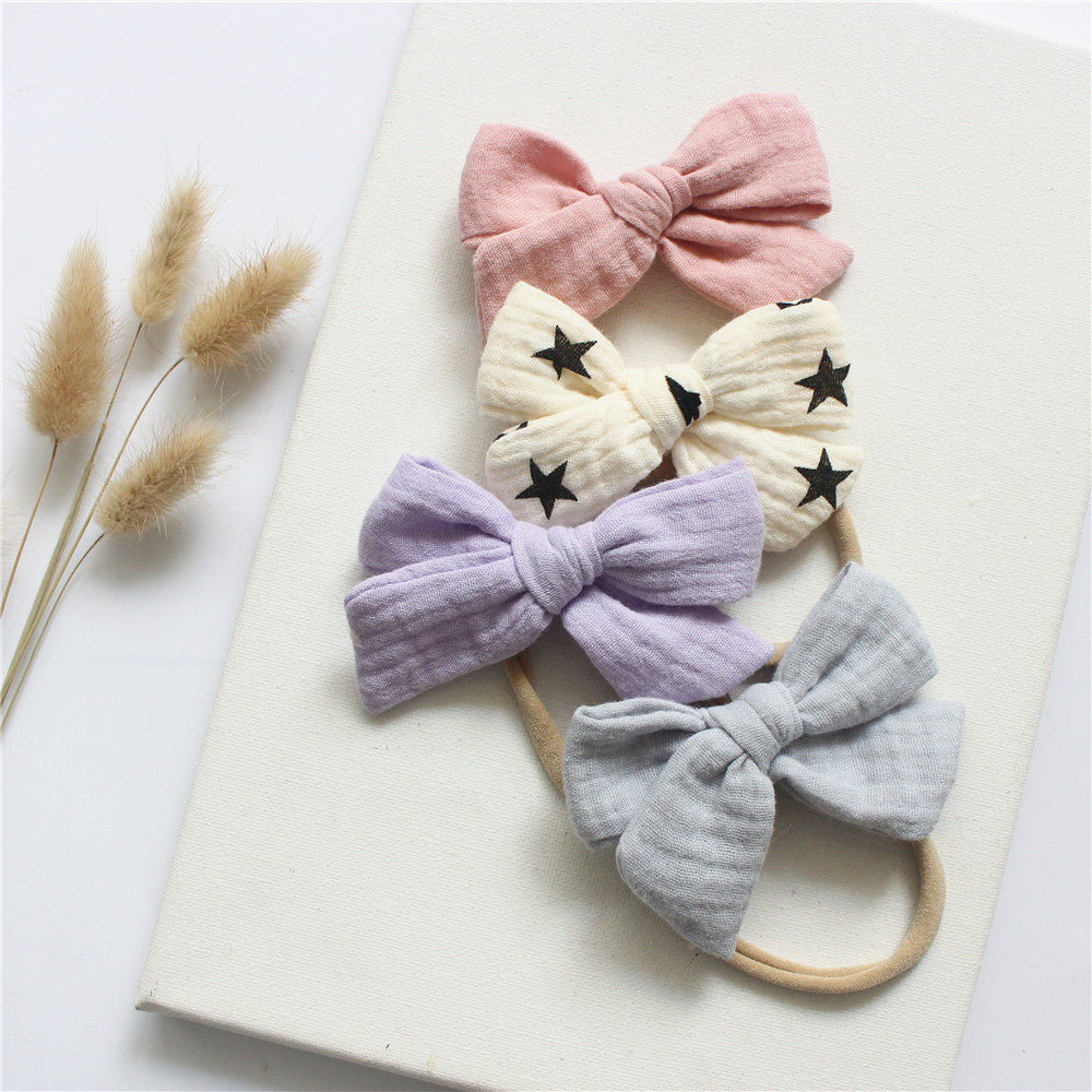 Set of 4 Baby Headbands in Natural Cotton Gauze