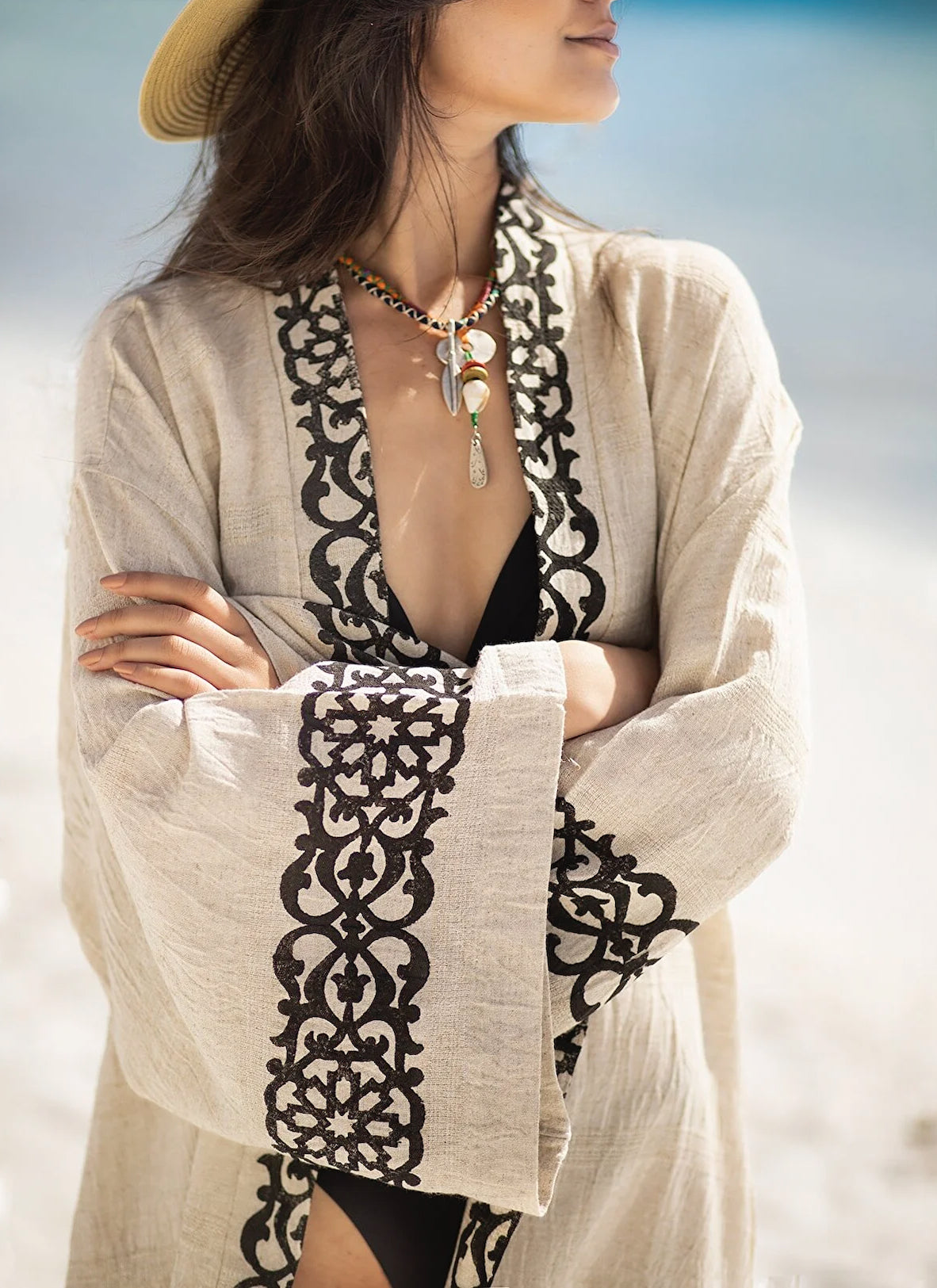 Kimono in linen and natural cotton